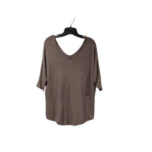 Express Brown Cashmere Blend Dolman Sleeve Wide V-neck Sweater Sz L